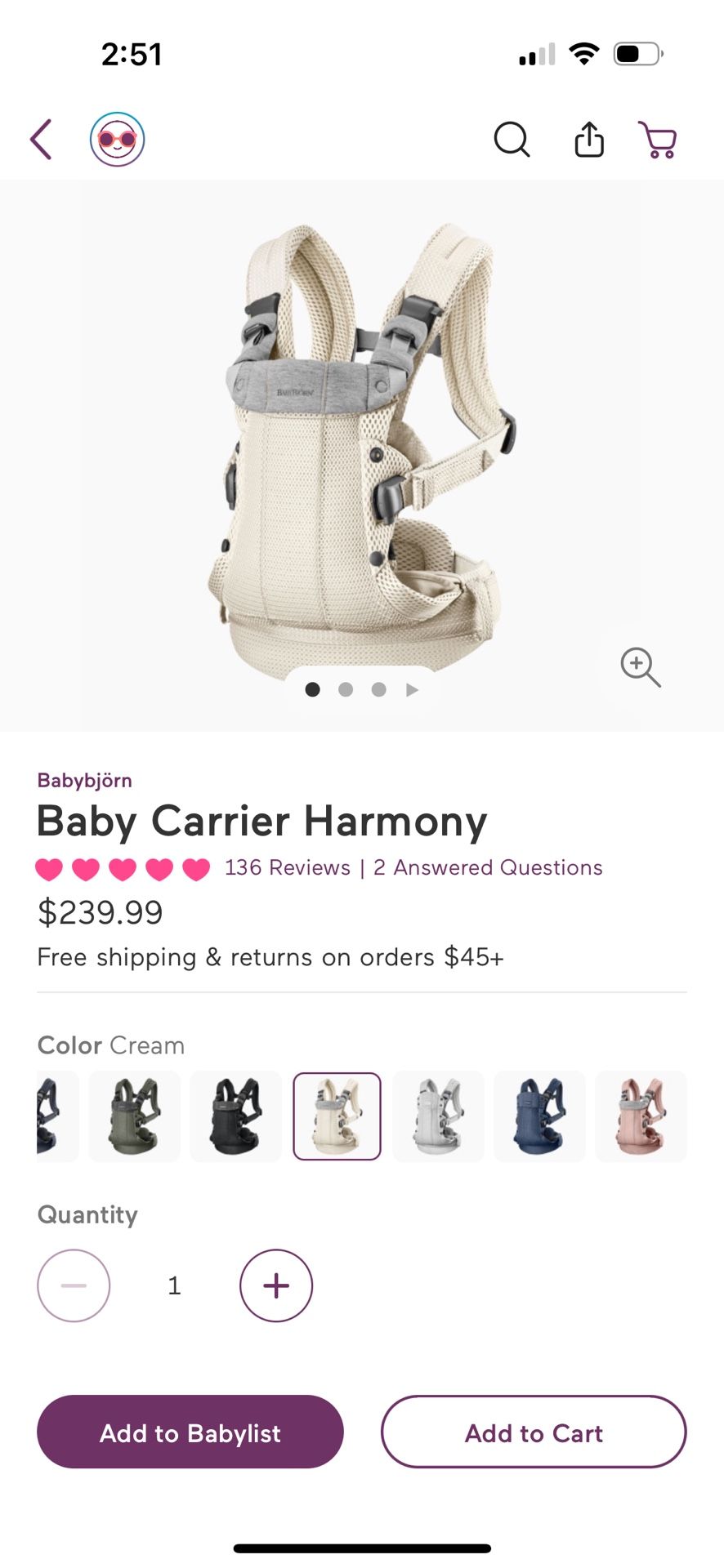 Baby Carrier harmony By Babybjorn (New)