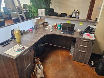 Gray reception desk