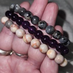 3 Brand New Elastic Natural Stone Bracelets 
