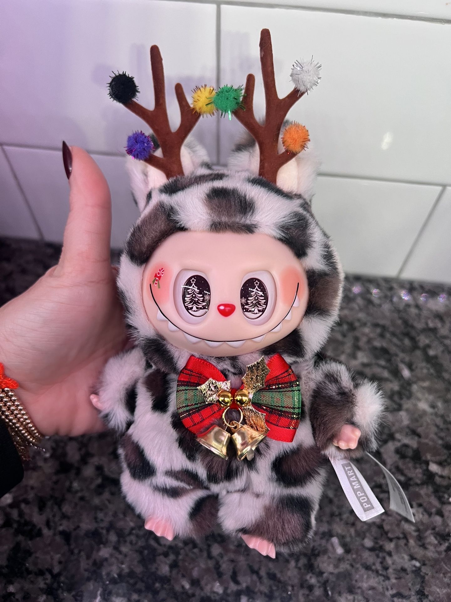 Custom Christmas Cheetah reindeer Labubu