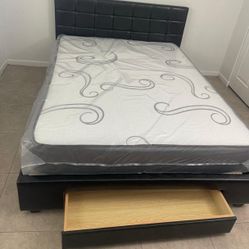 NEW BED FRAME QUEEN SIZE WITH MATTRESS AND BOX SPRING 