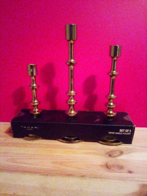 Tahari Home Set Of 3 Gold Taper Candle Holders