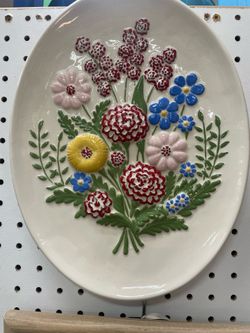 Wall Decor Ceramic Hand painted Floral Vintage