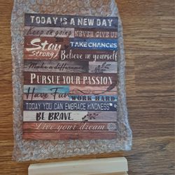 Desk Decor Inspirational Encouragement Motivational Cheer Up Plaque, Decorative Wooden Sign With Stand, Great For Office And Home.  Never Used