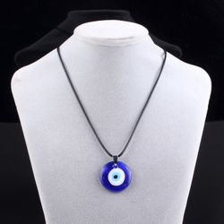 Evil Eye Detail Round Charm Necklace Unisex With Rope 