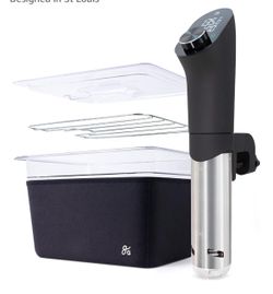 Greater Goods Sous Vide Kit with Container, Rack, Lid & Sleeve, 1100W Quiet Brushless Motor, Precise Temperature Control; 12 Qt Capacity, Neoprene Ins