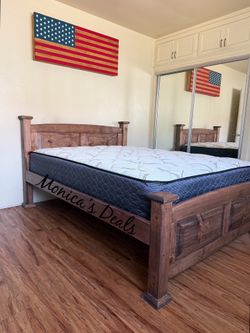 Queen Solid Wood Bed With Mattress $540