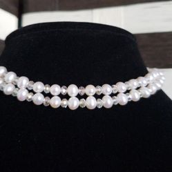Authentic Fresh Water Pearl/Swarovski Crystal Necklace 17"