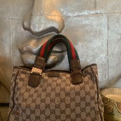 Gucci Tote Bag Sherry Line Brown Canvas