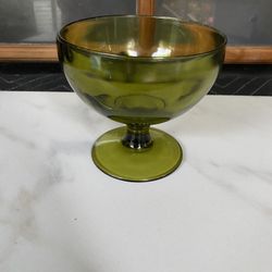 Vintage Green Glass Dessert Dish-Candle Holder-Trinket Cup