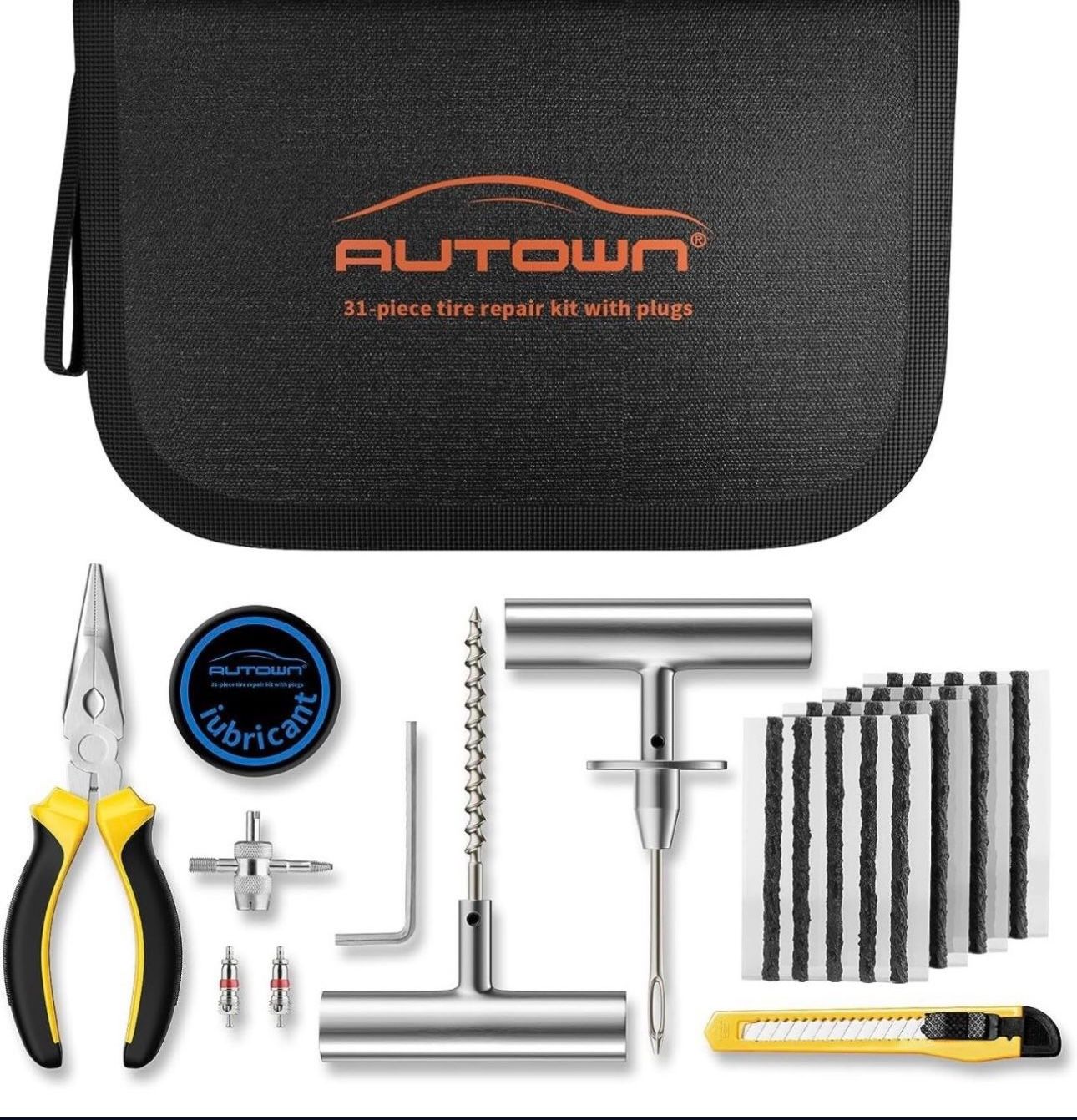 Flat Tire Repair Kit with Plugs 31 Pcs for Car, Motorcycle, ATV, Jeep, Truck, Tractor Flat Tire Puncture Repair