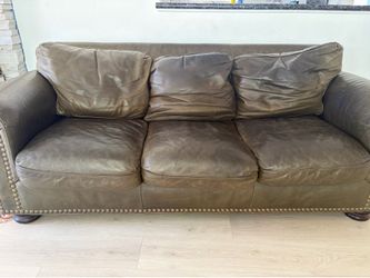 Olive green leather couch