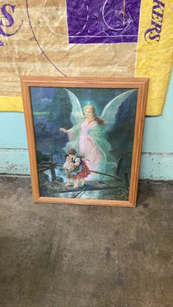 Wood Frame Guardian Angel 18 X 221/2  Inch 
