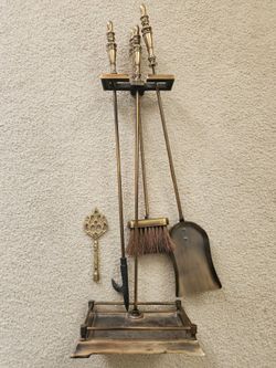 1960s Antique Brass Fireplace Set. Never Used Brand New