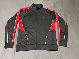 Gold's Gym Vintage Track Jacket Script Logo Mens L Full Zip Black Red
