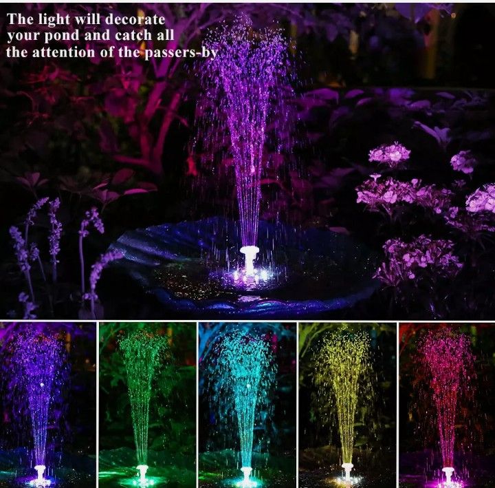 Solar Rechargeable Water Fountain With 8 Color LEDs