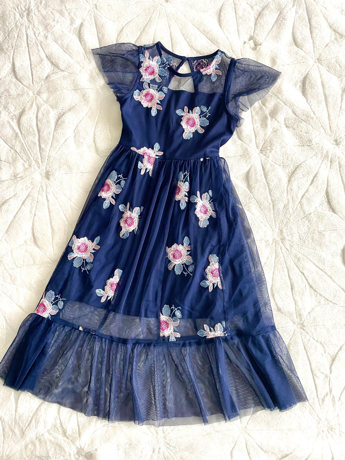 TRIXXI GIRL Floral Navy Blue Dress Sz Small