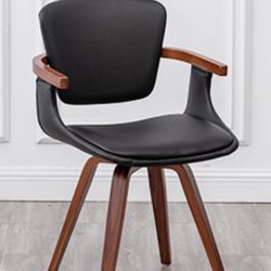 LUNLING Dining Chairs Mid Century Modern 360°Swivel Black Faux Leather Accent Chairs with Wooden Frame Upholstered Seat Wood Legs for Kitchen Dining R