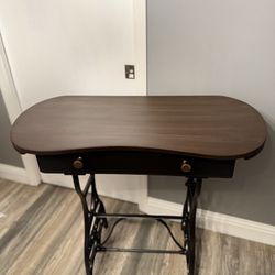 Antique JEWEL Sewing Table – Refinished Walnut Top & Cast Iron Base