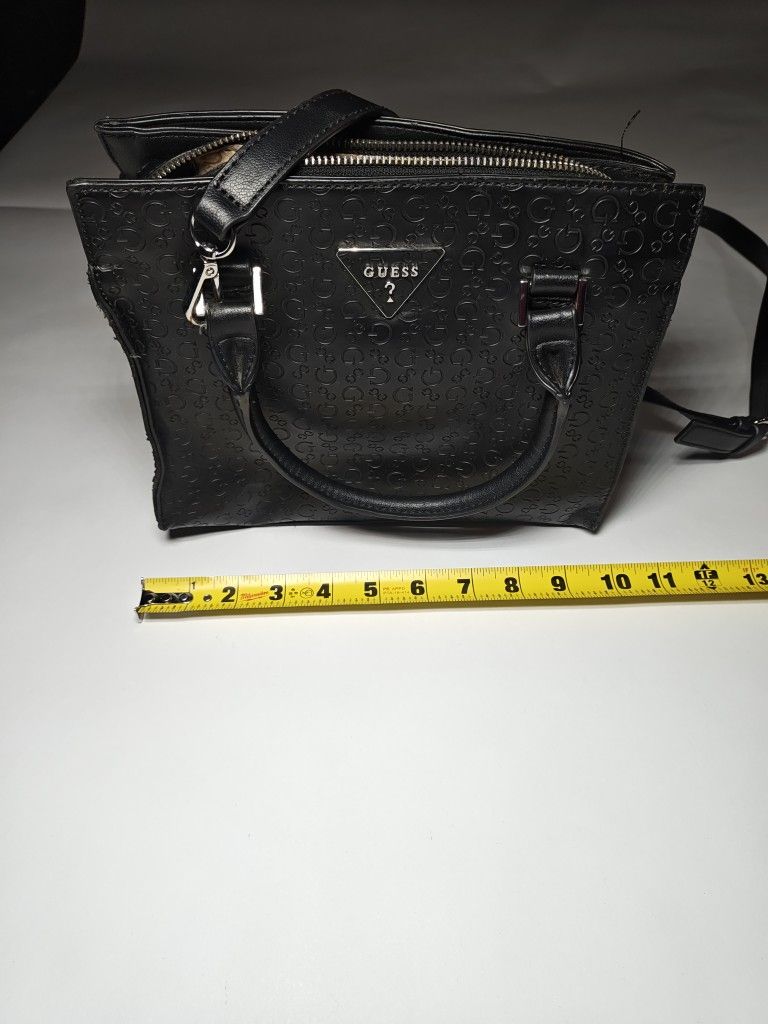 GUESS Women's Shoulder Bag Black with GUESS Logo Handbag Purse Crossbody Strap