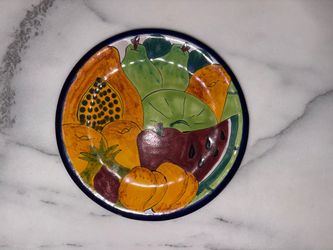 9” Mexican Pottery Plate Tropical Fruit Papaya