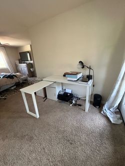White L-Shaped Desk with Storage
