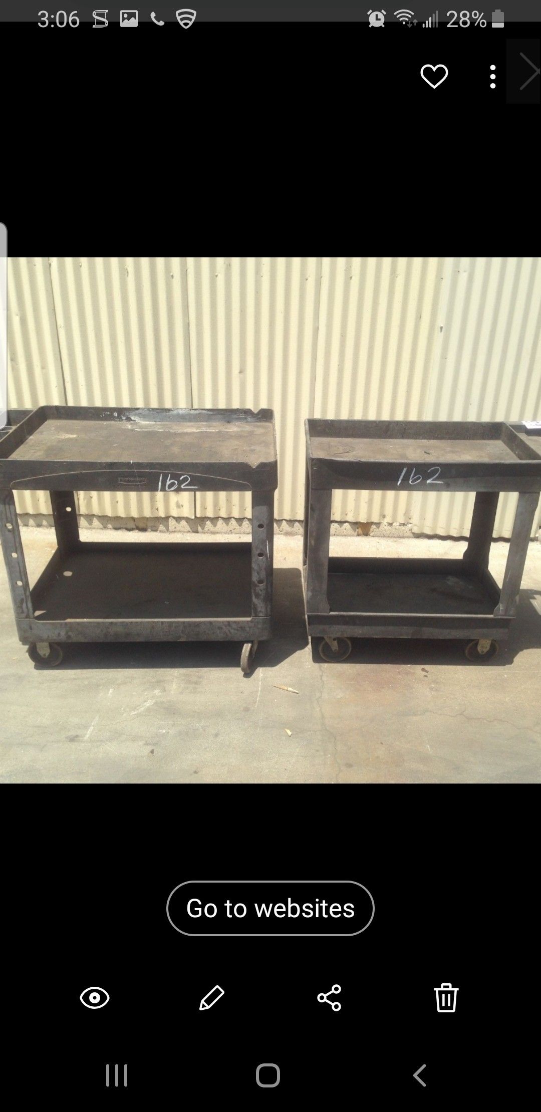 2) uline rolling shop carts tool tools