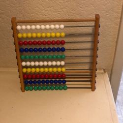 Vintage 70’s Children’s Abacus Learning Toy Wood Base Metal Bars Plastic Beads Mathematics Stem Toy