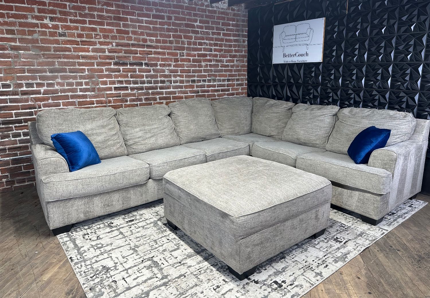 Free Delivery Ashley gray 3pc L shape sectional w storage ottoman