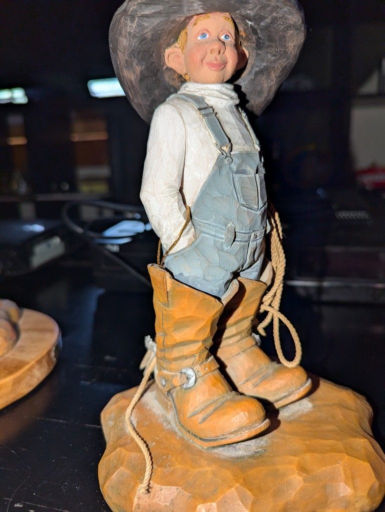 Matt Hey Daddy’s Little Shadow Cowboy Little Boy Daddy’s Boots Statue