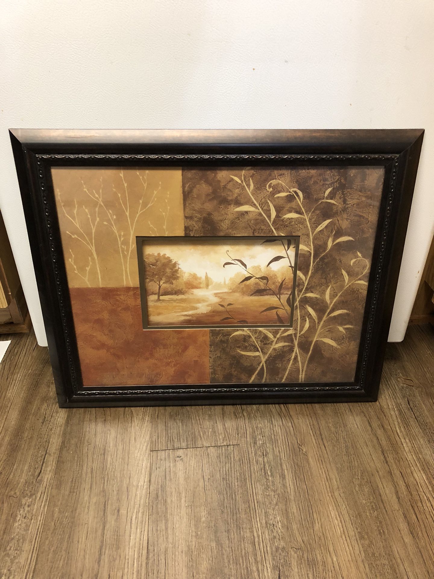 Cropped Sepia Toned Winding River In The Woods Print With Wooden Frame Home Decor