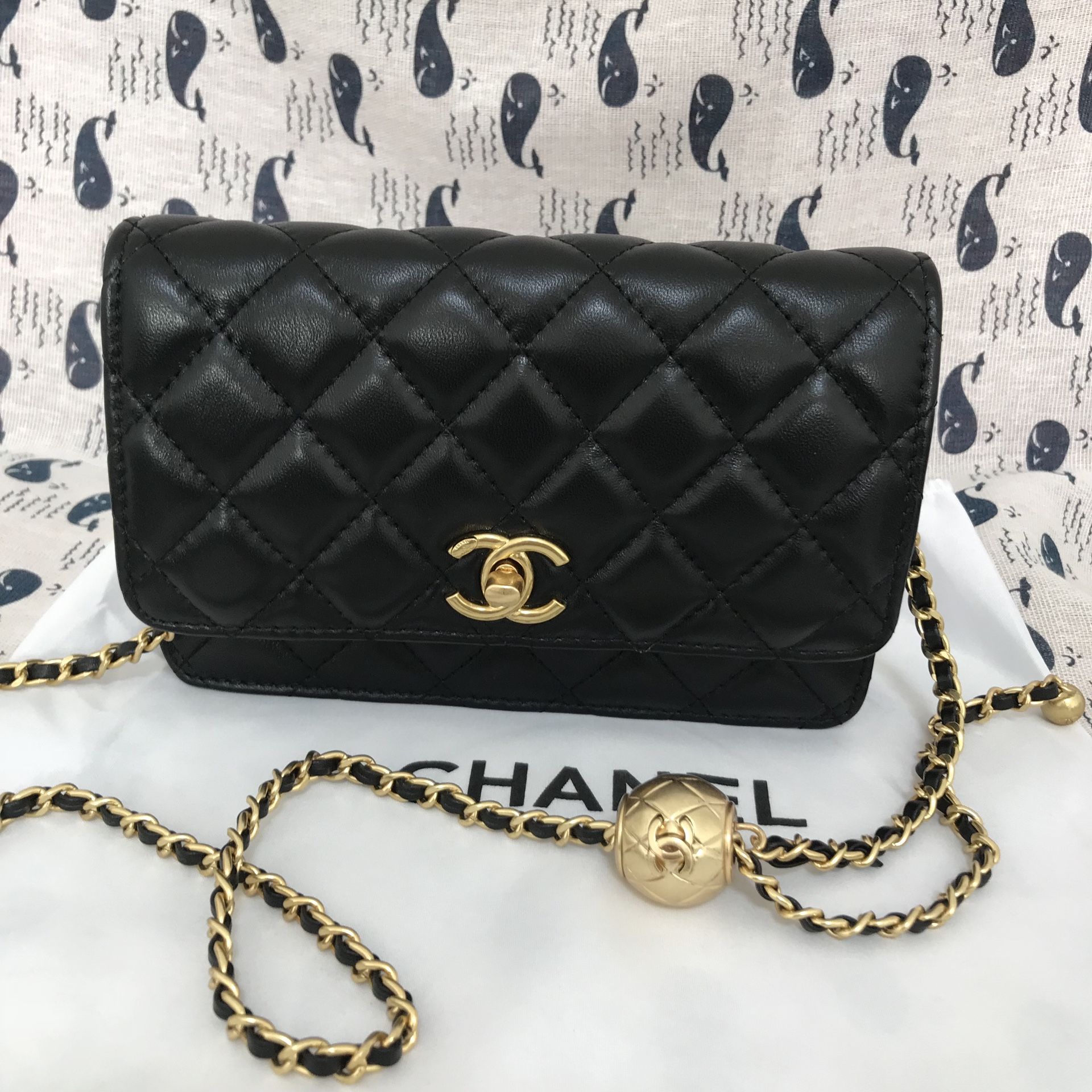 WOC CHANEL BLACK PEARL CRUSH WALLET ON A CHAIN BAG for Sale in