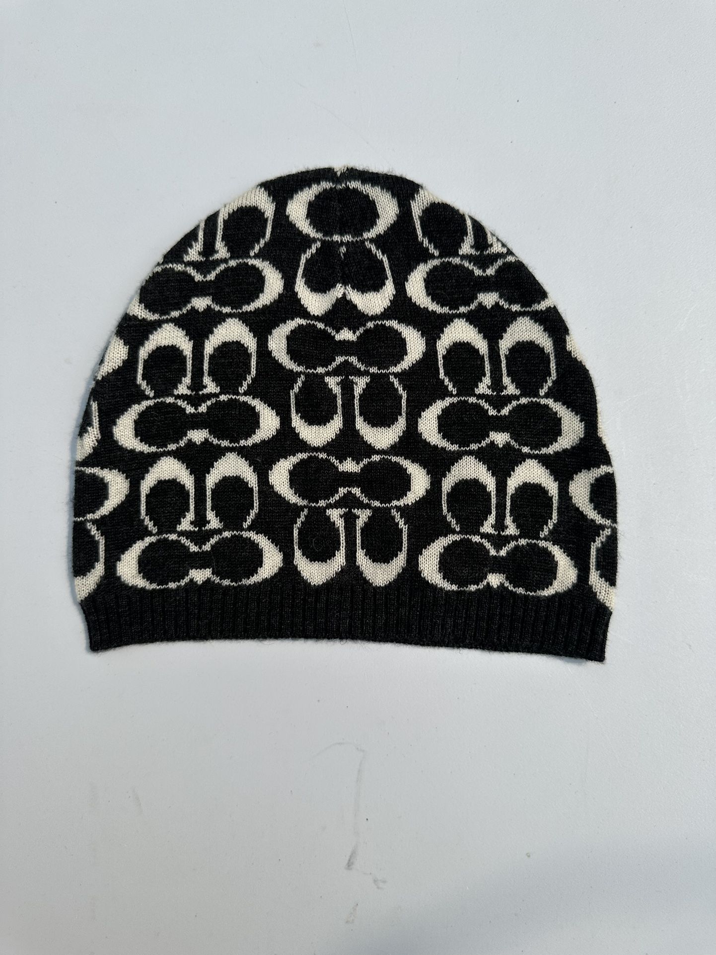 Coach Black and White Signature Knit Beanie