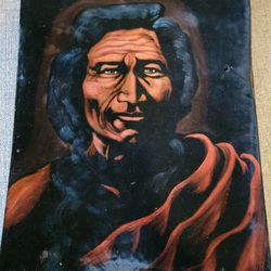 Vintage 16x20 Velvet Native American Painting Signed 1971