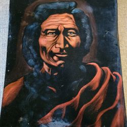 Vintage 16x20 Velvet Native American Painting Signed 1971