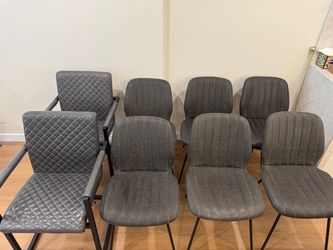 Gray Faux Leather Dining Chair Set – 8 Chairs Total (6 + 2 Corner Chairs)