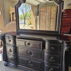Magnussen Home Vellasca Collection, Large Dresser with Mirror & Tall Chest (Brown/Black)