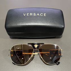 Versace Unisex Sunglasses Brown Pilot Ve2(contact info removed)73 63Gold Tone Metal