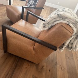 Pair Of Arhaus Swivel Leather Chair 