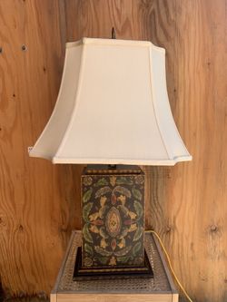 Antique Painted Wood Ornate Table Lamp with Shade
