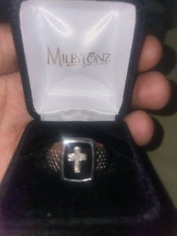 mens rectangle onyx & diamond cross ring