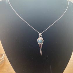 Silver Necklace With 2 Stones 