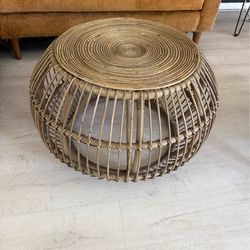 Boho Rattan Round Coffee Table – Coastal / Wicker Drum Style