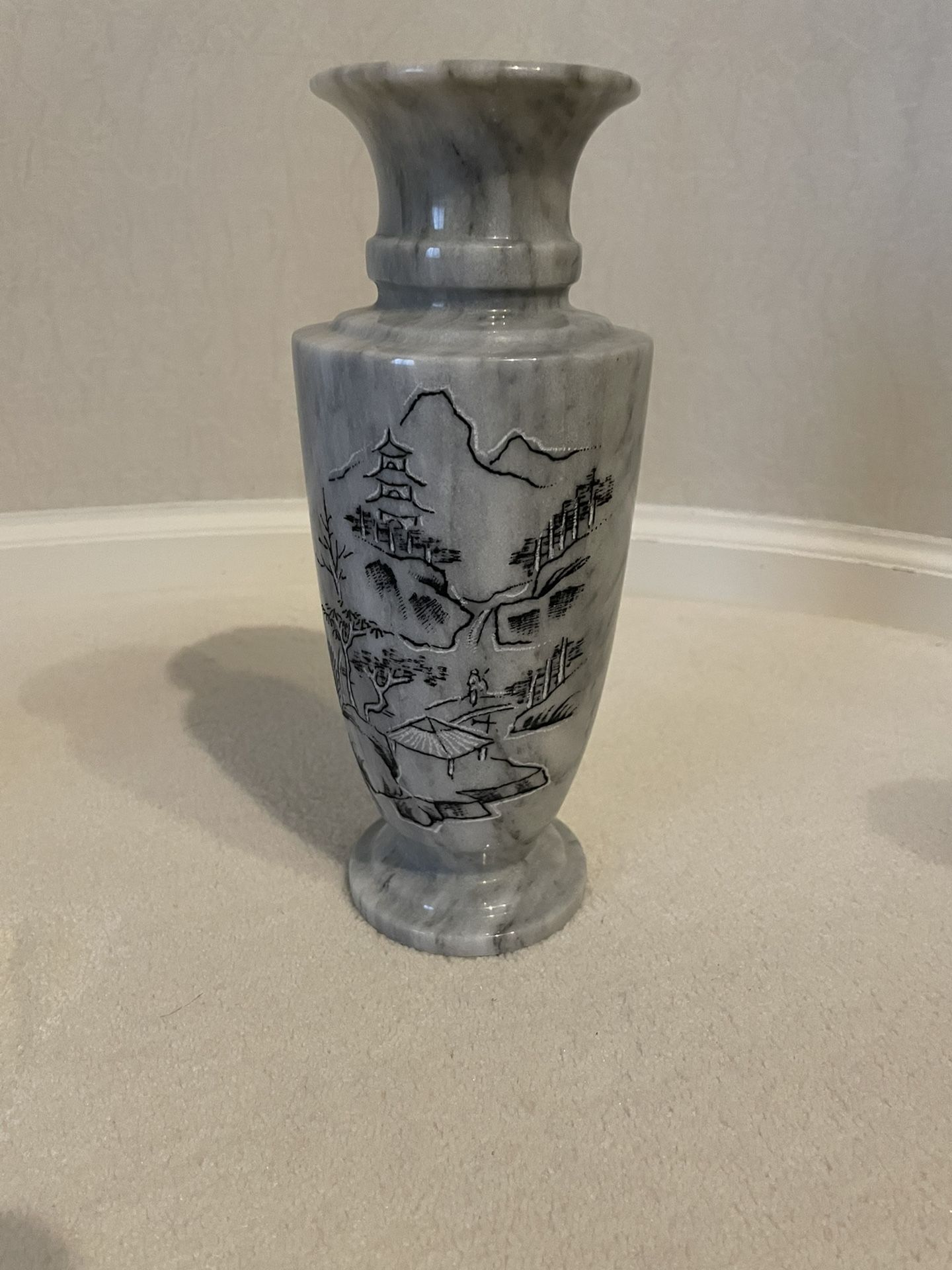Antique Marble Etched Asian Design Vase