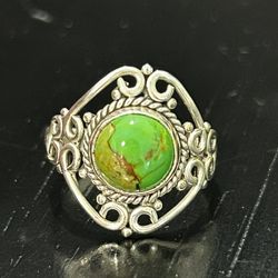 Vintage Ring Size 8.25 Silver 925 Mojave Green Copper Turquoise Handwork
