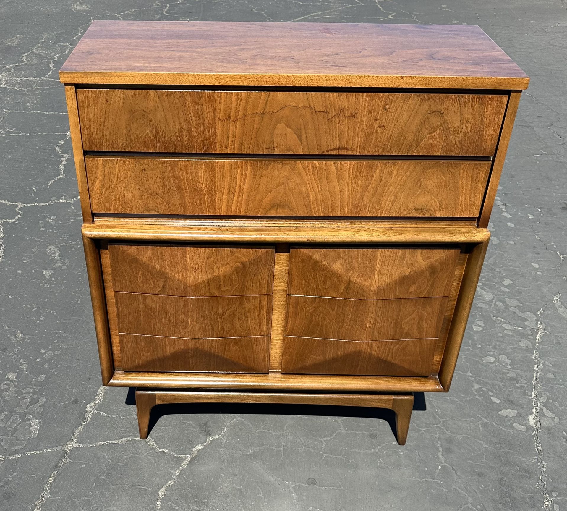 Mid Century United Furniture Diamond Front Walnut Highboy Tall  Dresser 