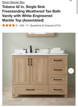 Tobana 42 in. Single Sink Freestanding Weathered Tan Bath Vanity with White Engineered Marble Top
