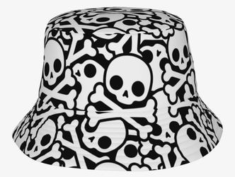 New Halloween Goth Gothic Black & White  Skull Crossbones Bucket Hat Unisex