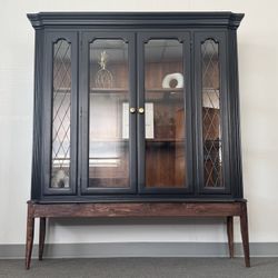 Black Hutch with Wood Base and Lattice Doors (Delivery Available)