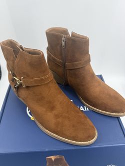 White Mountain Womens Faux Suede Zip Up Ankle Boot Chestnut Brown Size 8.5 New